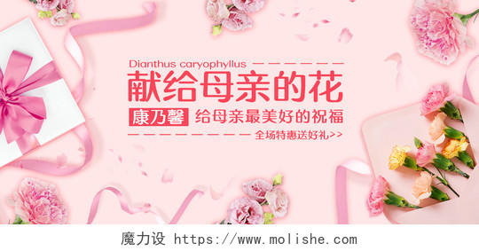 粉色唯美花礼品盒献给母亲节的花感恩母亲节电商淘宝天猫海报